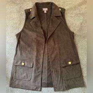 Chicos Brown Sleeveless Long Suede Like Vest Size 1